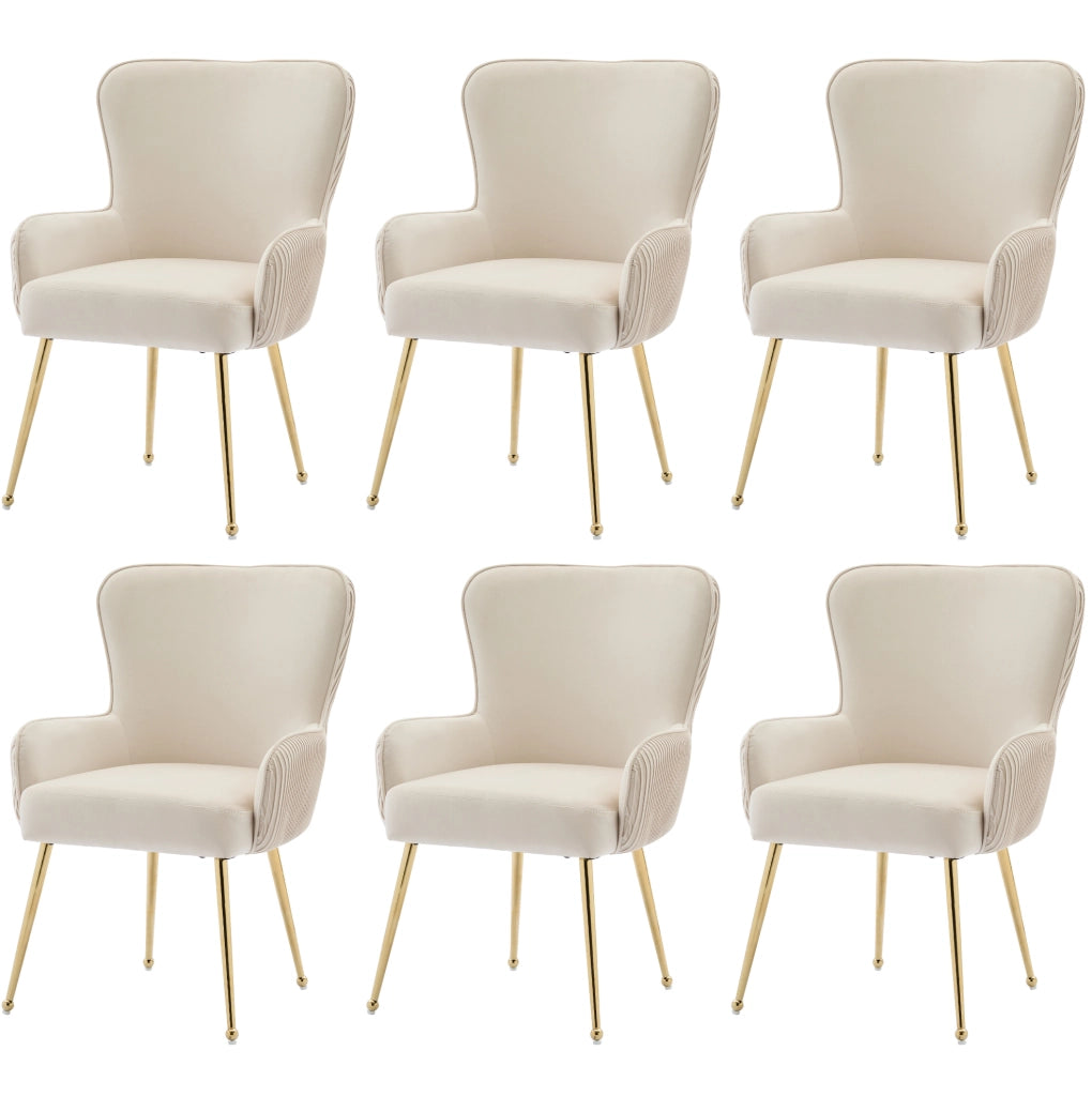 Set di 6 sedie in velluto con braccioli e supporto lombare; beige e oro