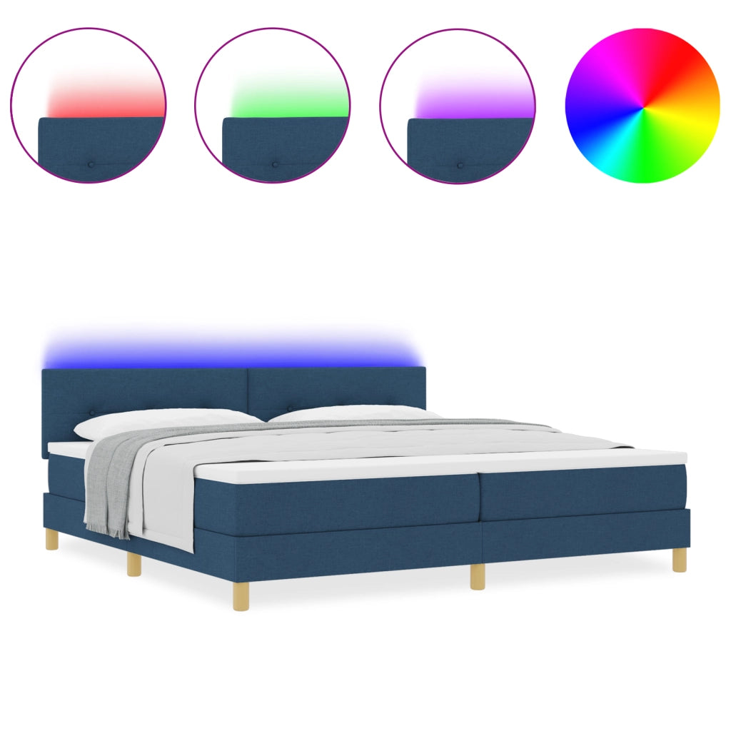 Letto con Box Spring con materasso & LED Blu 200x200 cm Tessuto