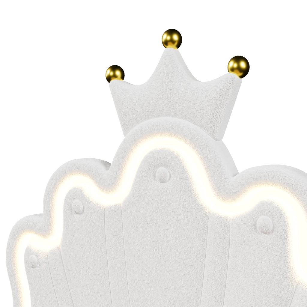 LETTO Imbottito 90x200 cm in PU Bianco con testiera regolabile e LED
