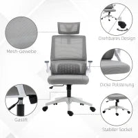 Sedia da Ufficio, Sedia da Scrivania, Sedia da Ufficio Regolabile in Altezza, con Poggiatesta, 58 x 61 x 119 cm, Grigio