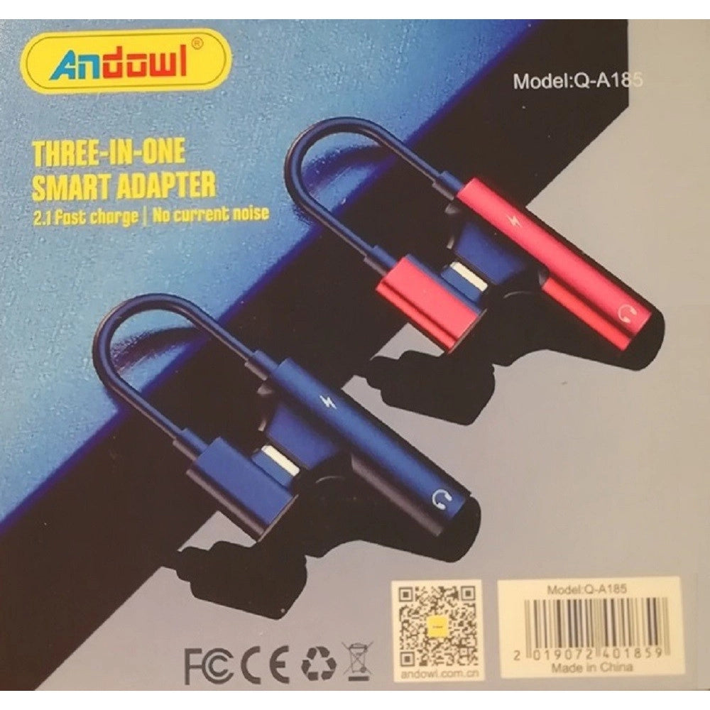 Trade Shop - Adattatore Intelligente Smart 3 In 1 Ricarica Veloce Lightning Aux Cuffie Q-a185 -