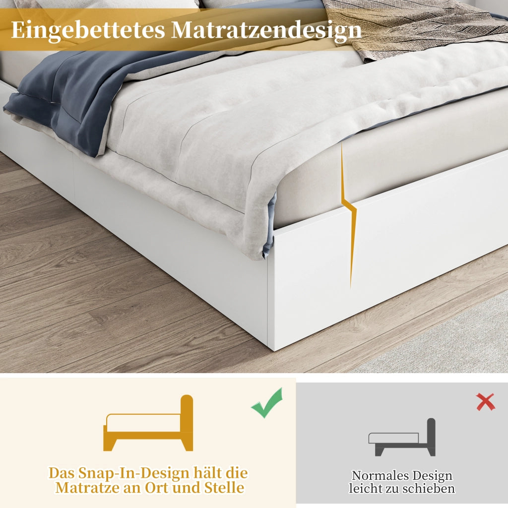 LETTO 180x200 cm in MDF bianco con 2 comodini