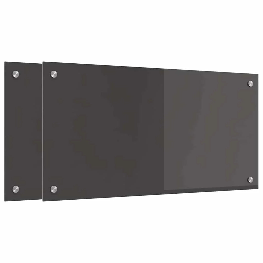 Set di 2 pannelli paraschizzi per cucina eleganti e moderni 80 x 40 cm facile installazione vetro temperato grigio scuro 02_0056241