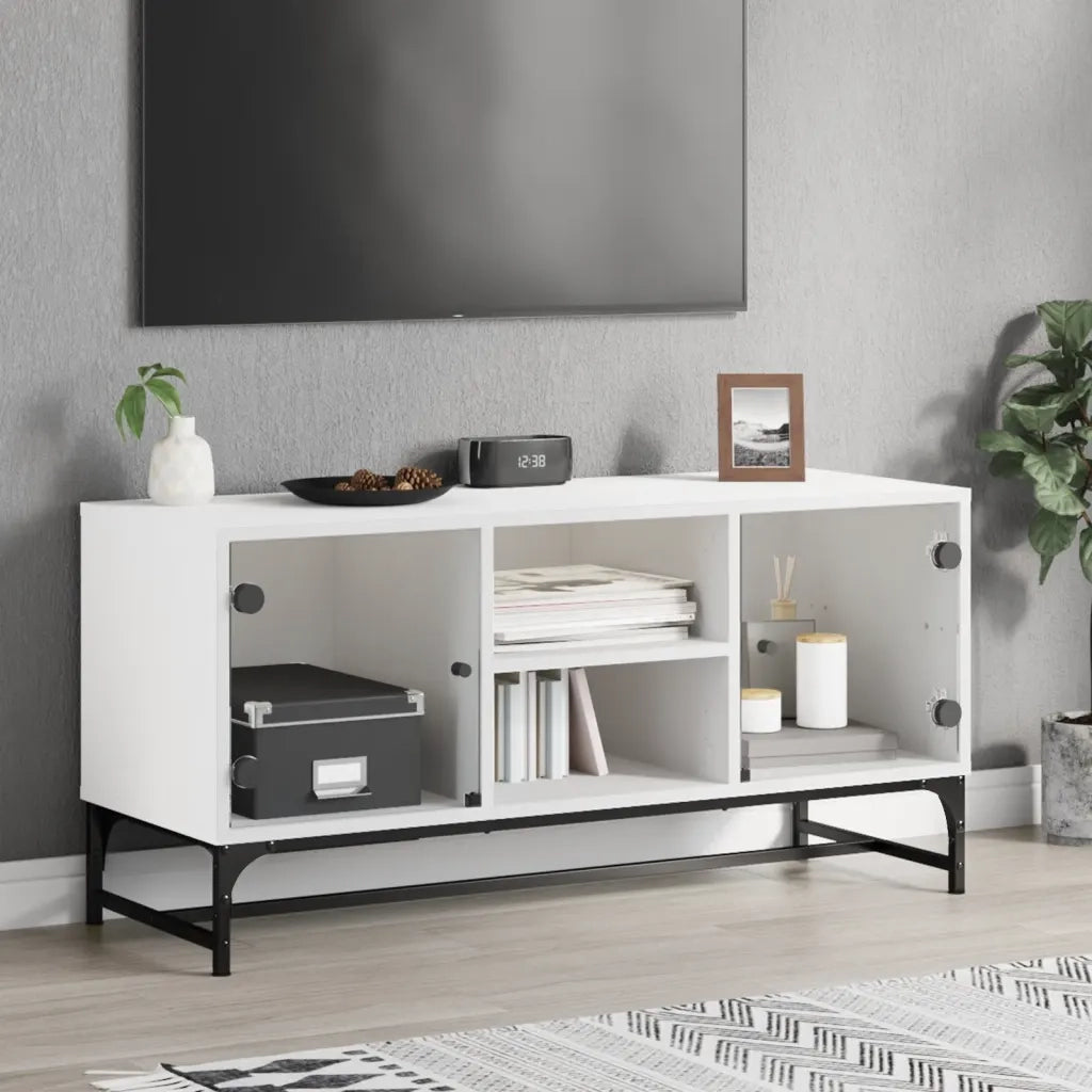 Mobile Porta TV con Ante-Mobile per TV-Credenza TV in Vetro Bianco 102x37x50 cm