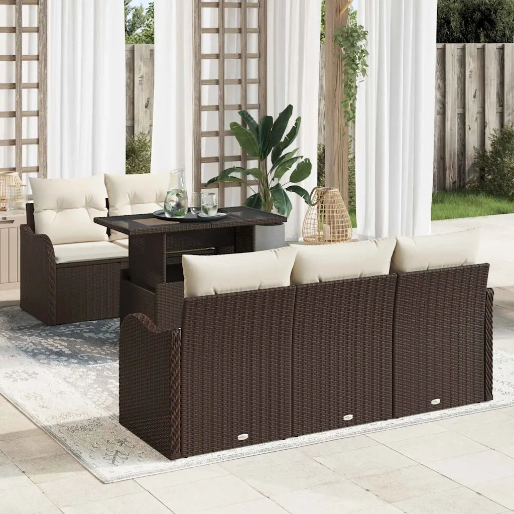 Set Divano da Giardino 6 pcs Marrone Rattan in Polipropilene 3357111