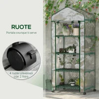 Serra per Piante Verticale con Scaffale a 4 Ripiani in Acciaio e PVC Bianco, 69x50x165cm