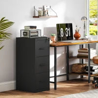 Schedario Portadocumenti Minimal a 3 Cassetti con Barra Regolabile, in Acciaio, 36.5x46.2x99 cm, Nero