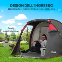 Tenda da Campeggio 2-4 Posti con Vestibolo e Porte con Cerniera, 426x206x154cm Grigio