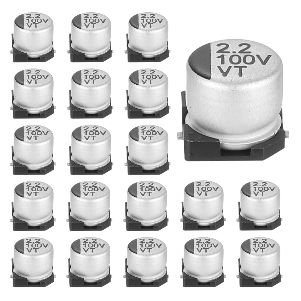 Condensatori elettrolitici in alluminio, capacità 2,2 µF, tensione 100 V, confezione da 20 pezzi, dimensioni 6,3x5,4 mm
