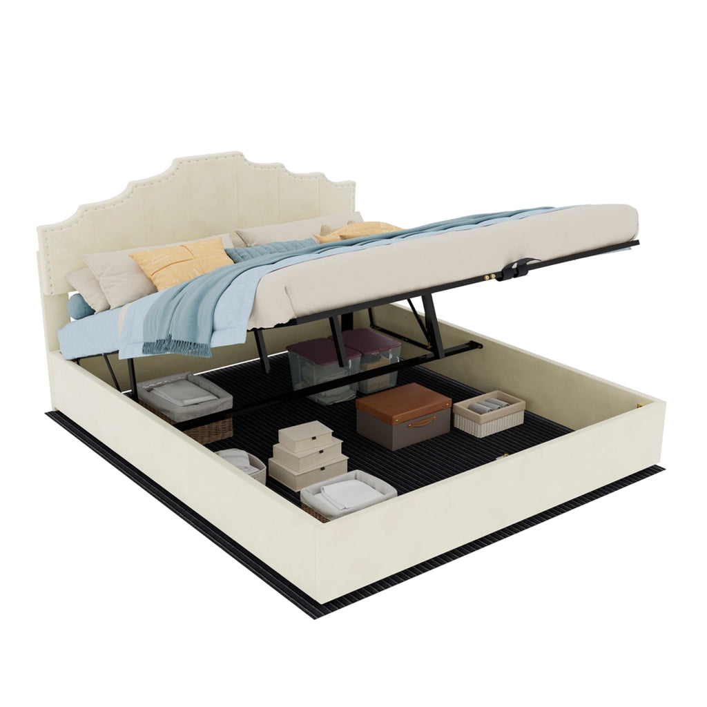 Letto moderno in tessuto e metallo beige 160 x 200 cm