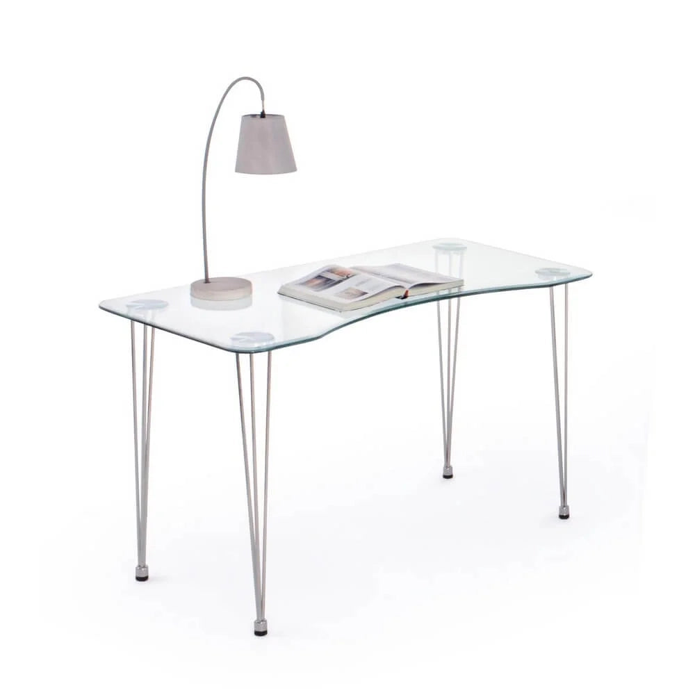 Scrivania in Vetro Temperato con Gambe in Acciaio Cromato Radiance Trasparente