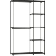 Armadio guardaroba 111 x 43 x 185 cm in acciaio nero, 2 barre e 6 ripiani
