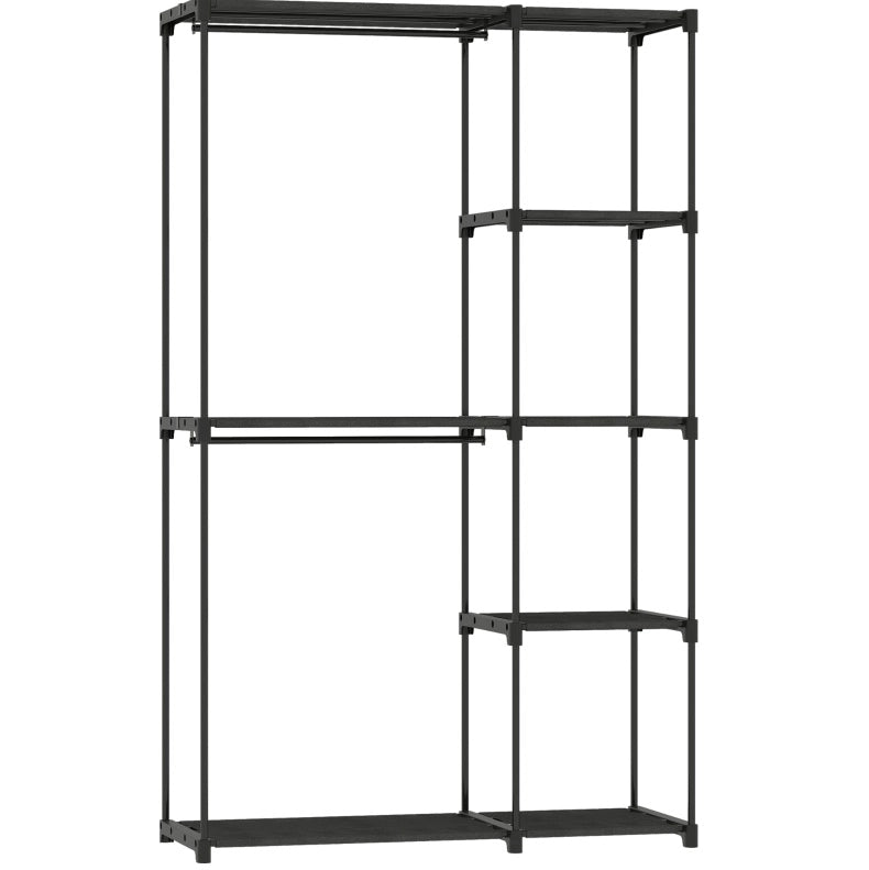 Armadio guardaroba 111 x 43 x 185 cm in acciaio nero, 2 barre e 6 ripiani