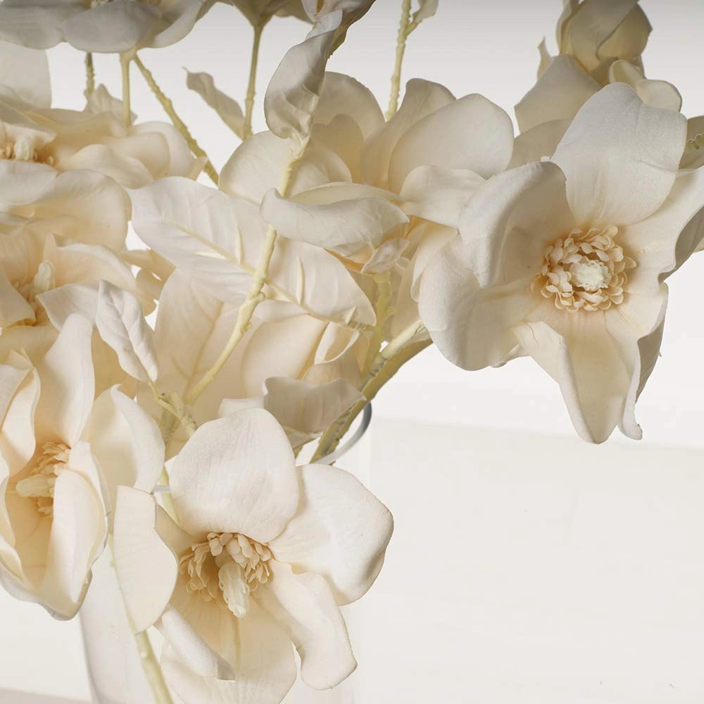 3 magnolie artificiali con effetto glitter, alte 82 cm, color beige, lavabili