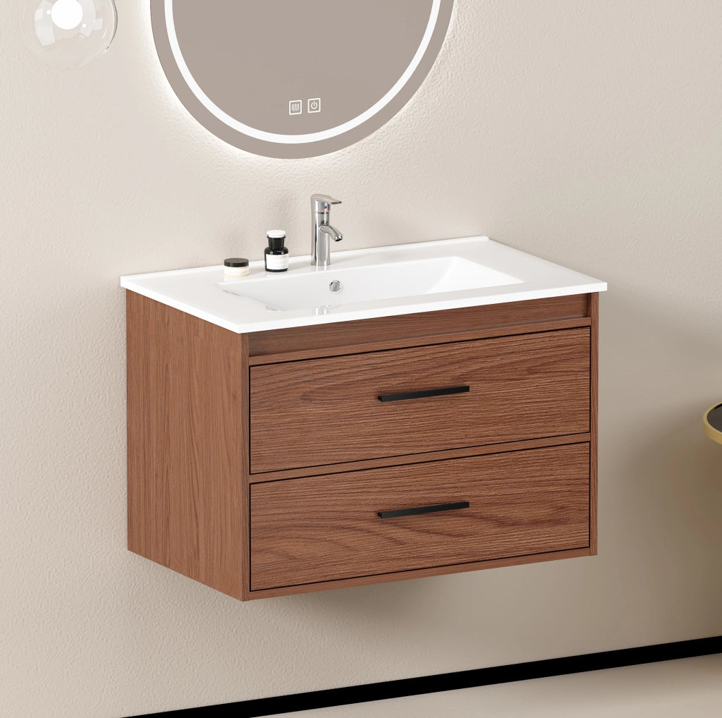 Mobile bagno 75 cm in MDF marrone rossiccio con 2 cassetti