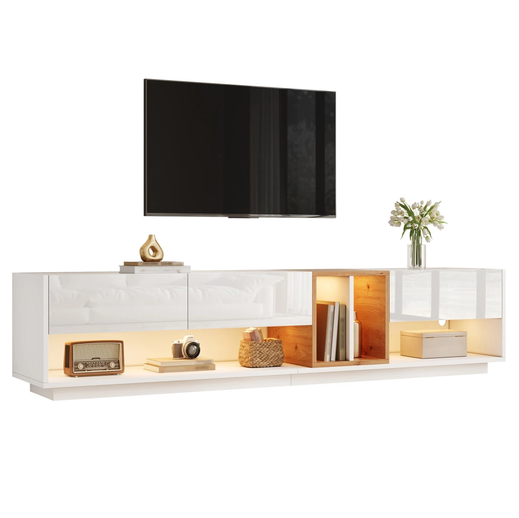 Mobile TV bianco lucido 190 cm con illuminazione regolabile