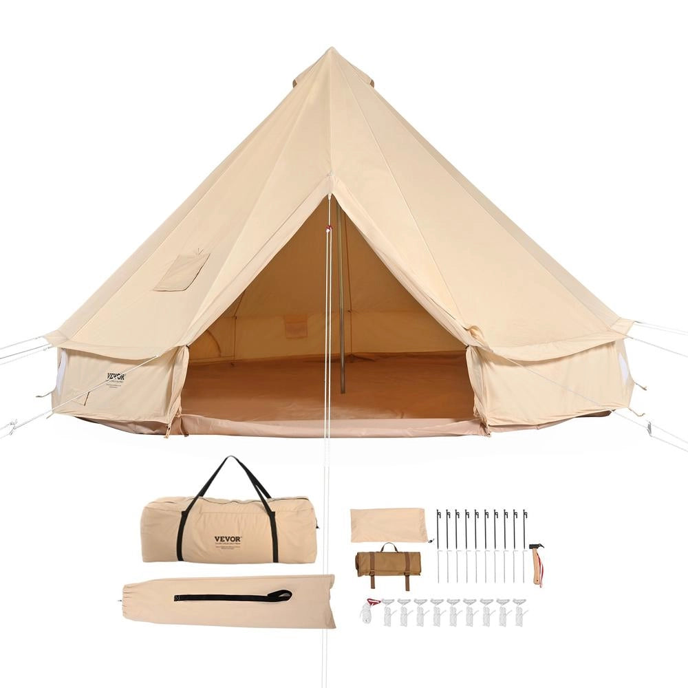 Tenda da Campeggio a Campana in Tela 3m ZJTM1009 con Foro per Stufa e Finestre per Campeggio e Attività all'Aperto