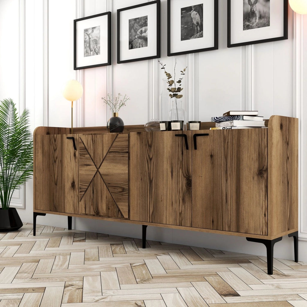 Madia Elini, Credenza 2 Ripiani, 180x35x78h cm Marrone Noce