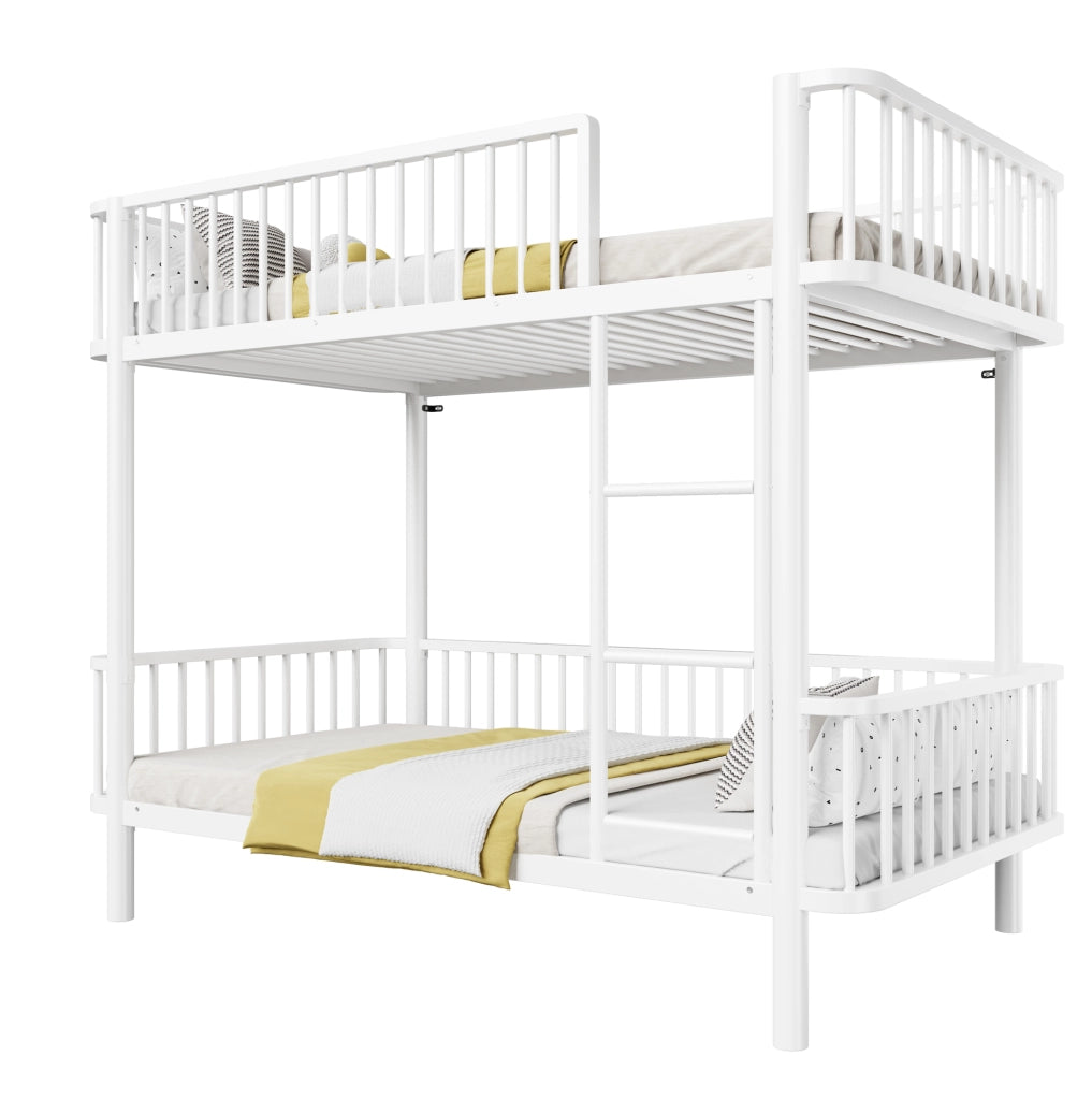 Letto a castello in metallo 90 x 200 cm bianco con sponde