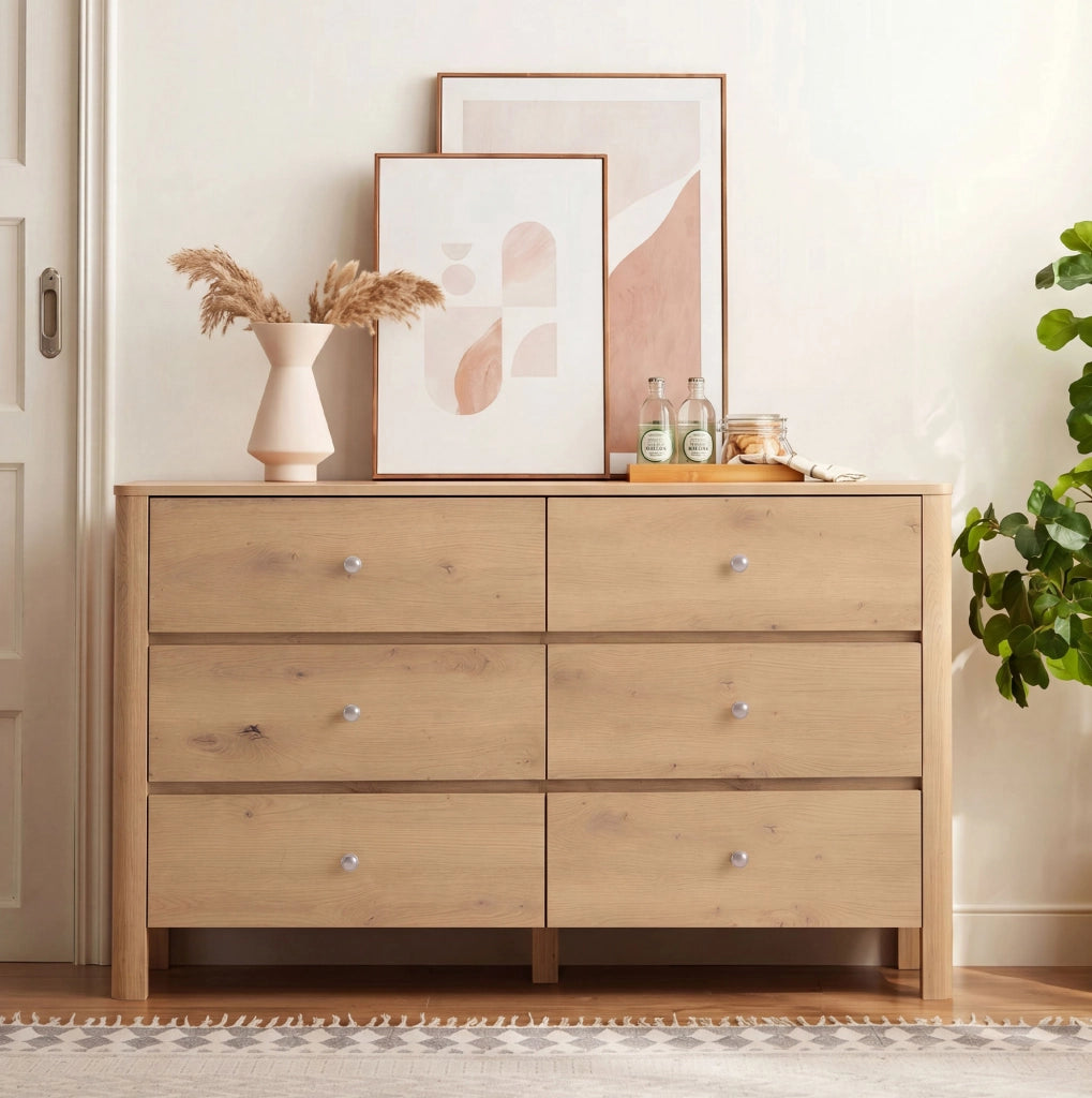Cassettiera moderna a 6 cassetti effetto rovere, 120 × 40 × 80 cm