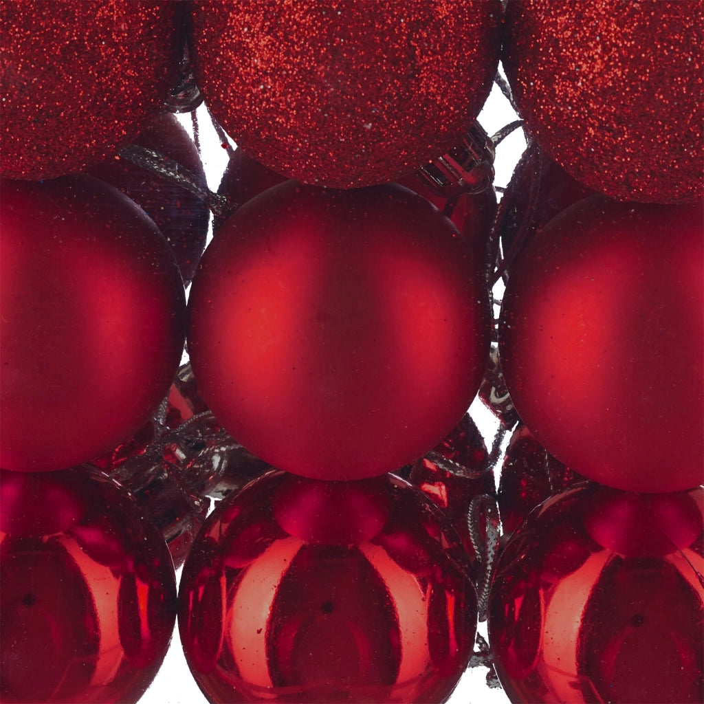 Set di palline natalizie, 76 pezzi, in plastica, glitterate, rosse