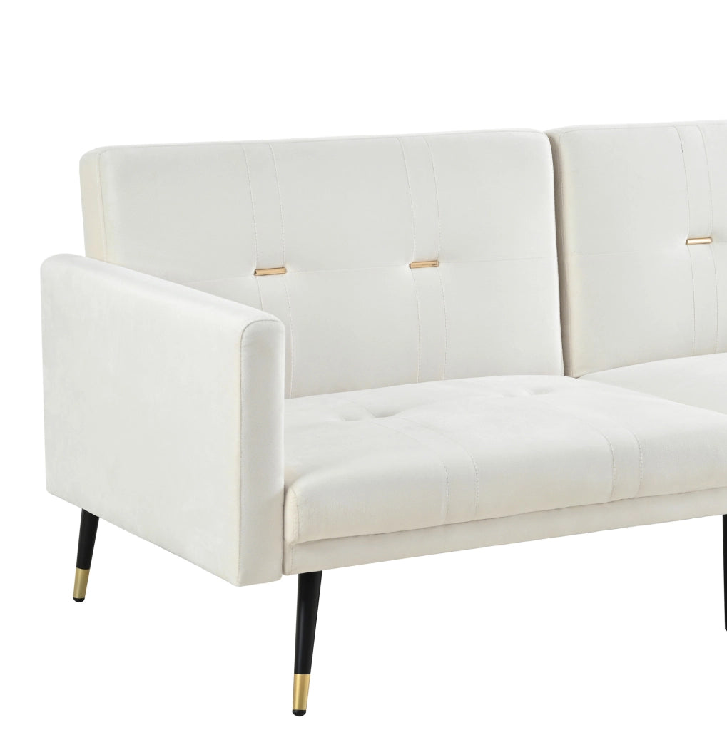 Divano letto 2 posti in velluto beige, schienali regolabili