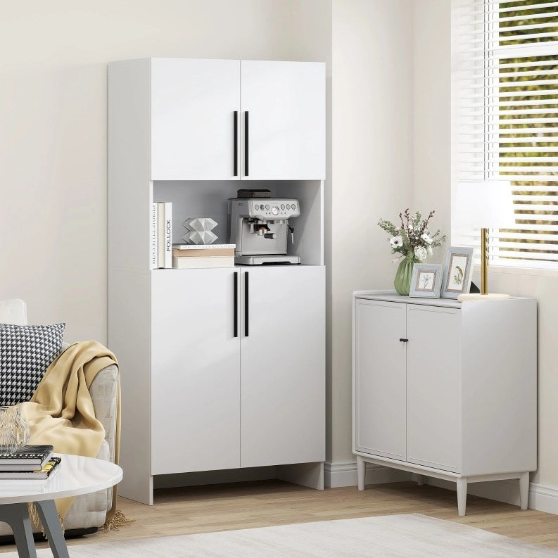 Mobile dispensa bianco con piano per microonde 79x40x175 cm