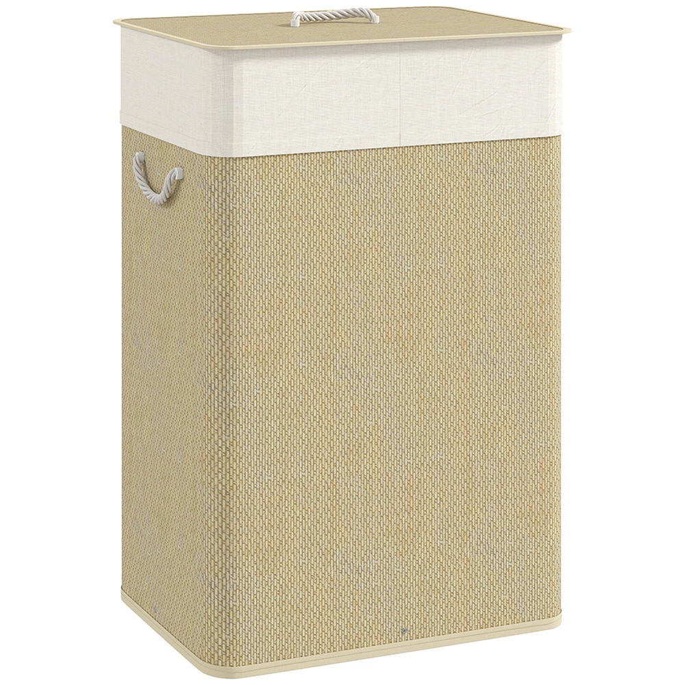 Cesto Portabiancheria 72L in Bambù Crema con Coperchio e Fodera Rimovibile, Robusto e Pratico per Casa e Bagno