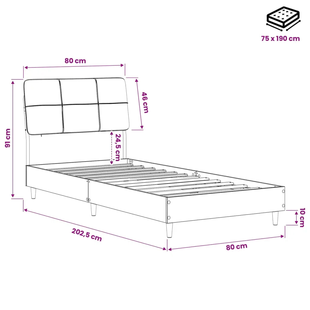 Letto singolo con testiera Grigio Cemento e Grigio Chiaro 8003480
