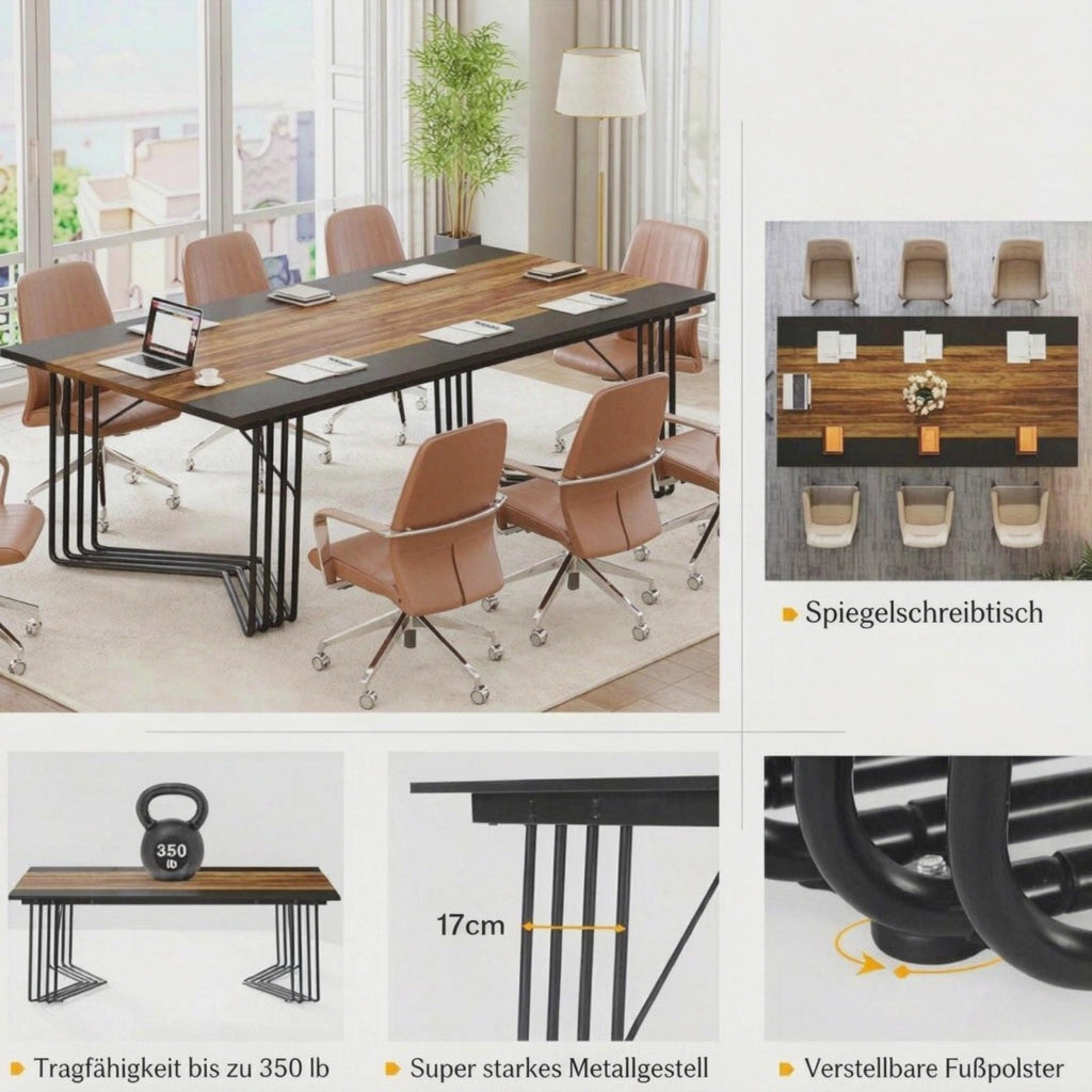 Scrivania per due persone 200 × 100 × 75 cm in MDF e metallo nero e marrone rustico per riunioni e lavoro condiviso