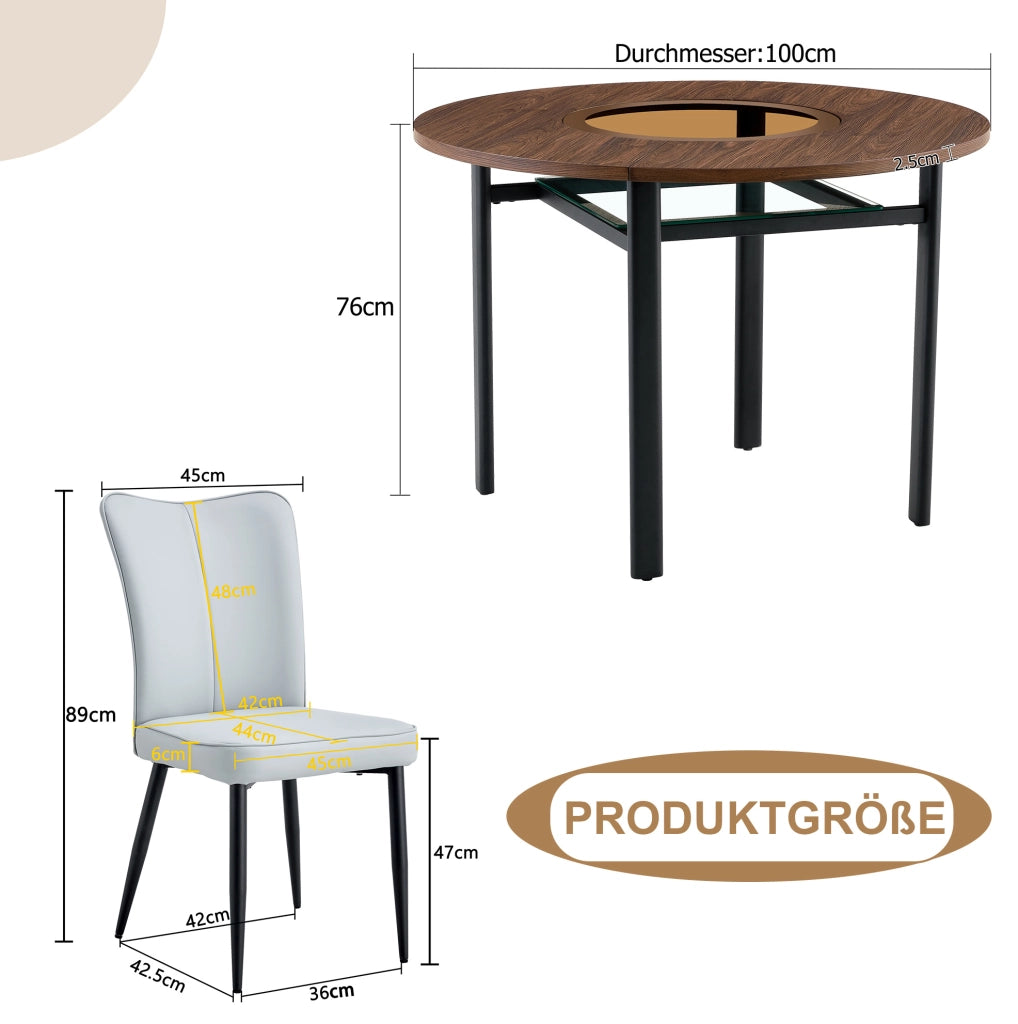 Set da pranzo moderno con tavolo rotondo da 100 cm e 2 sedie in PU grigio chiaro