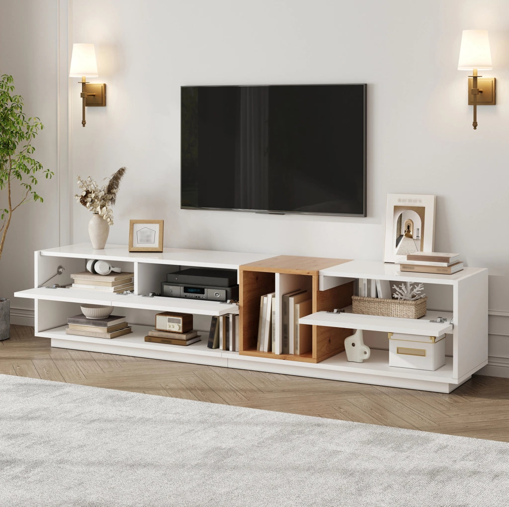 Mobile TV bianco lucido 190 cm con illuminazione regolabile