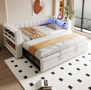 Divano letto multifunzionale 90/180x190 cm con LED e presa in flanella beige