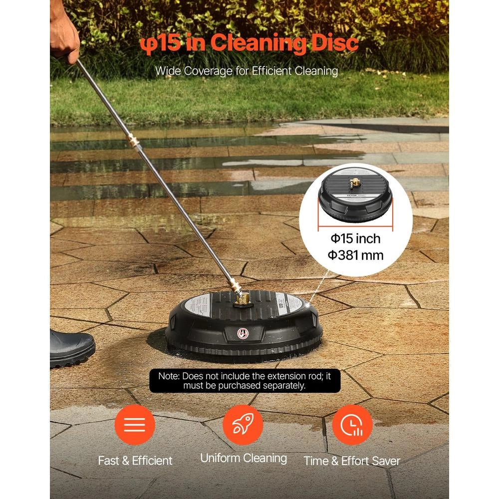 Lavapavimenti per Idropulitrice QD-XDP06 385 mm, 206,8 bar Max, Connettore Rapido 1/4", 4 Ruote, Pulitore Superfici per Cemento e Patio, Nero