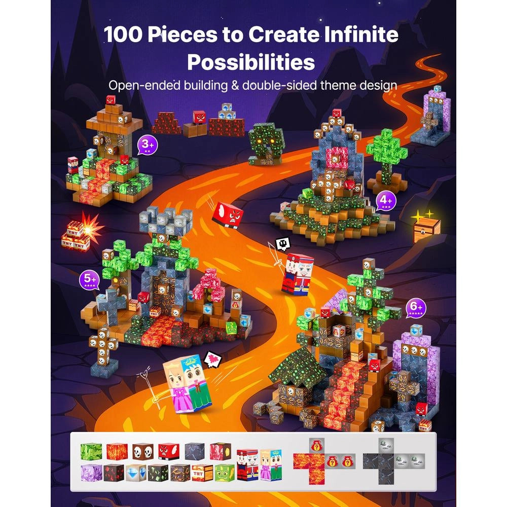 Set 100 Pezzi Cubi Magnetici da Costruzione Castello Oscuro XL20-002 Blocchi Gioco Sensoriale Montessori STEM 20x20x20 mm