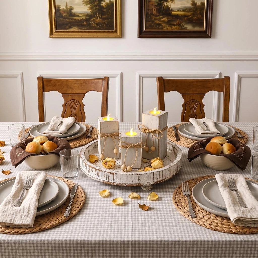 Candele portacandele in legno, set da 3, colore bianco, stile rustico