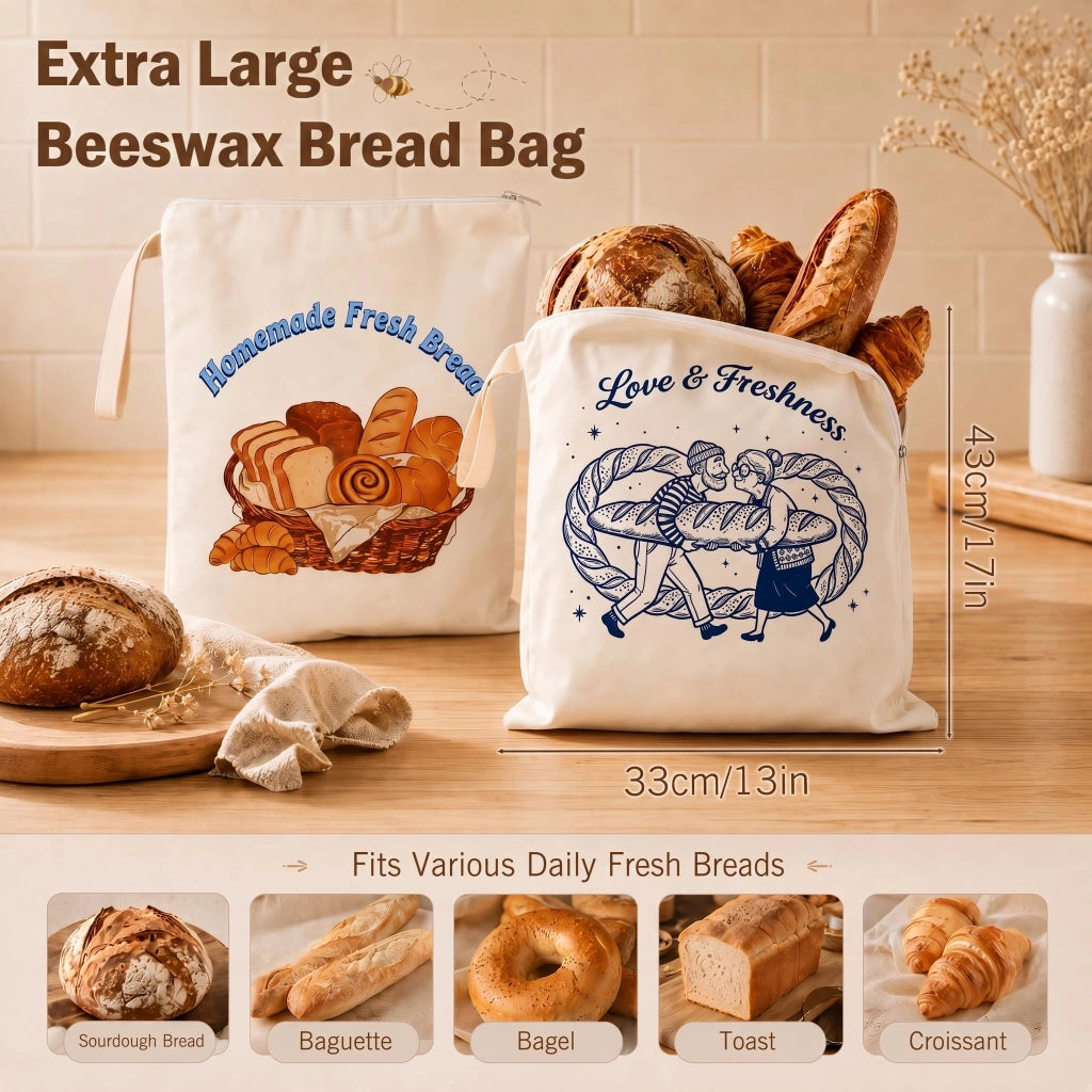 Sacchetti per pane in cera d'api, 2 pezzi, riutilizzabili, 43x33 cm, in lino