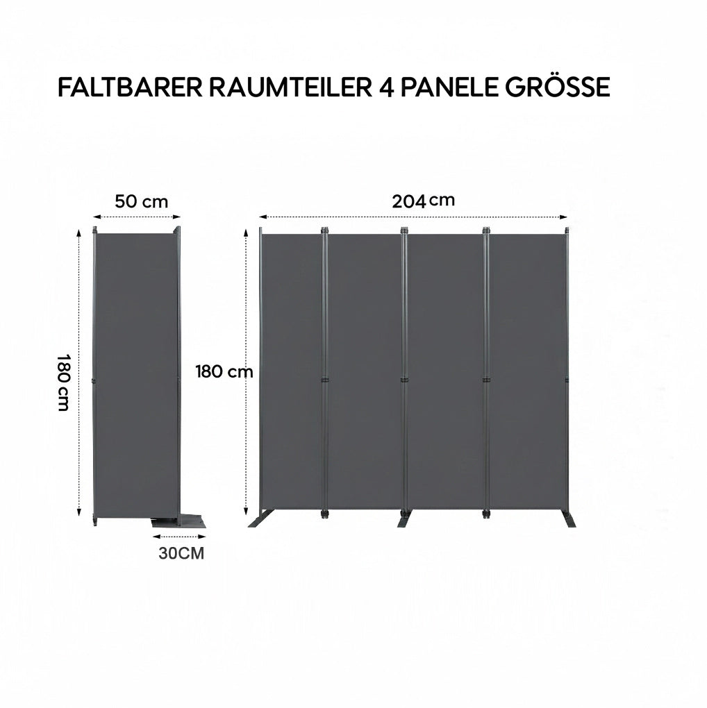 Paravento divisorio pieghevole grigio scuro 204 x 180 cm