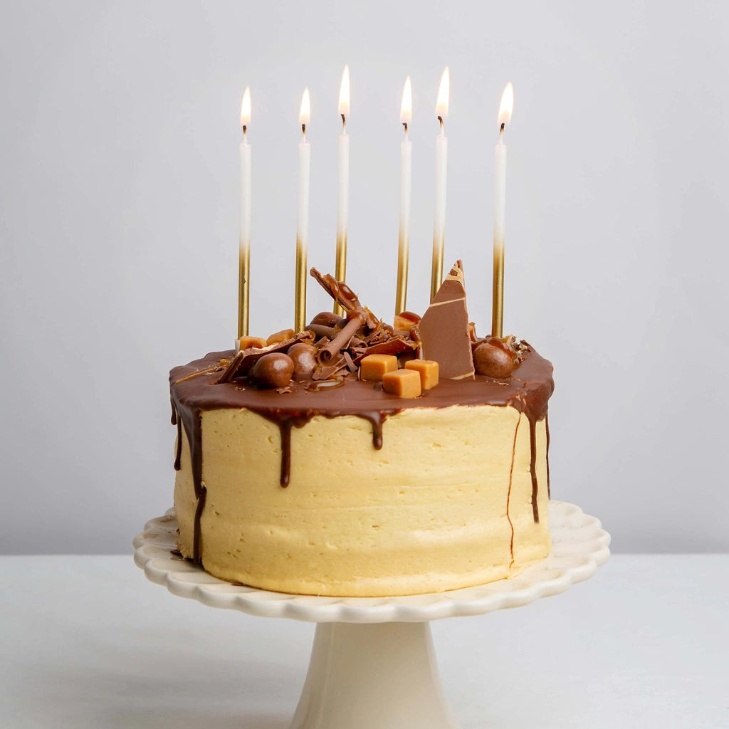 16 candeline dorate per compleanno con supporti, 10 cm, design sfumato