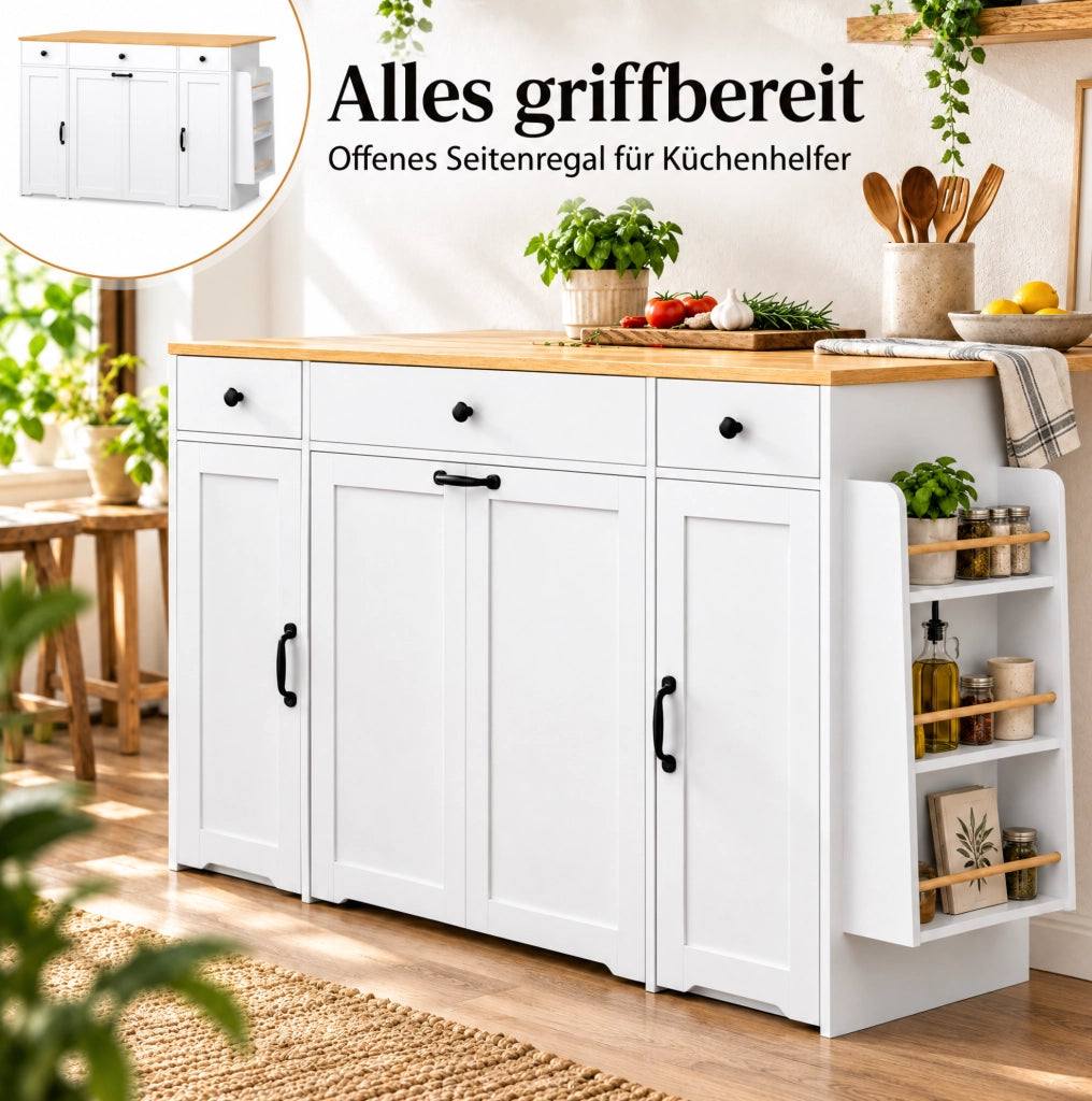 Credenza da cucina bianca con 3 cassetti e 2 ante