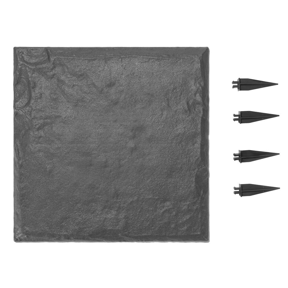 Set 8 Pietre da Giardino 395 x 395 mm in Plastica Grigio con Picchetti Pavimentazione per Prato e Patio CP25-8H
