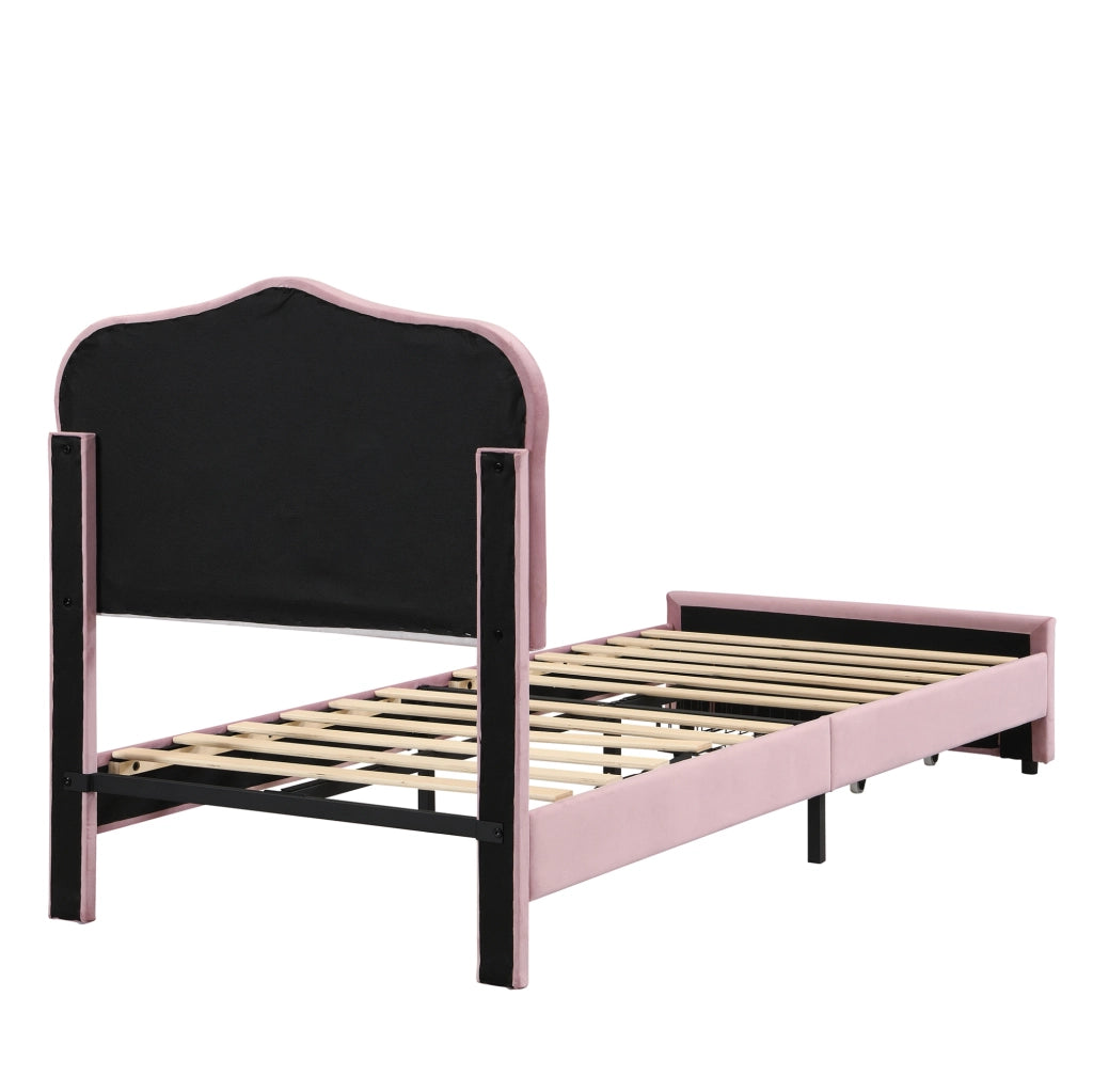 Letto singolo imbottito rosa 90 x 200 cm con cassetto e LED