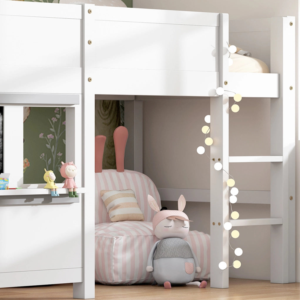 Letto gioco per bambini 90x200 cm bianco con lavagne e ripiano
