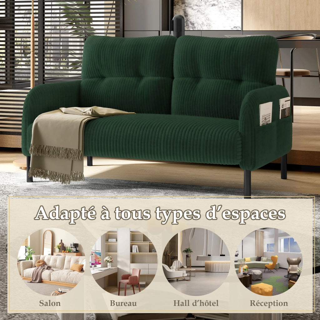 Divano 2 posti in corda con tasca laterale e base in metallo - verde smeraldo - 120 × 75 × 79 cm