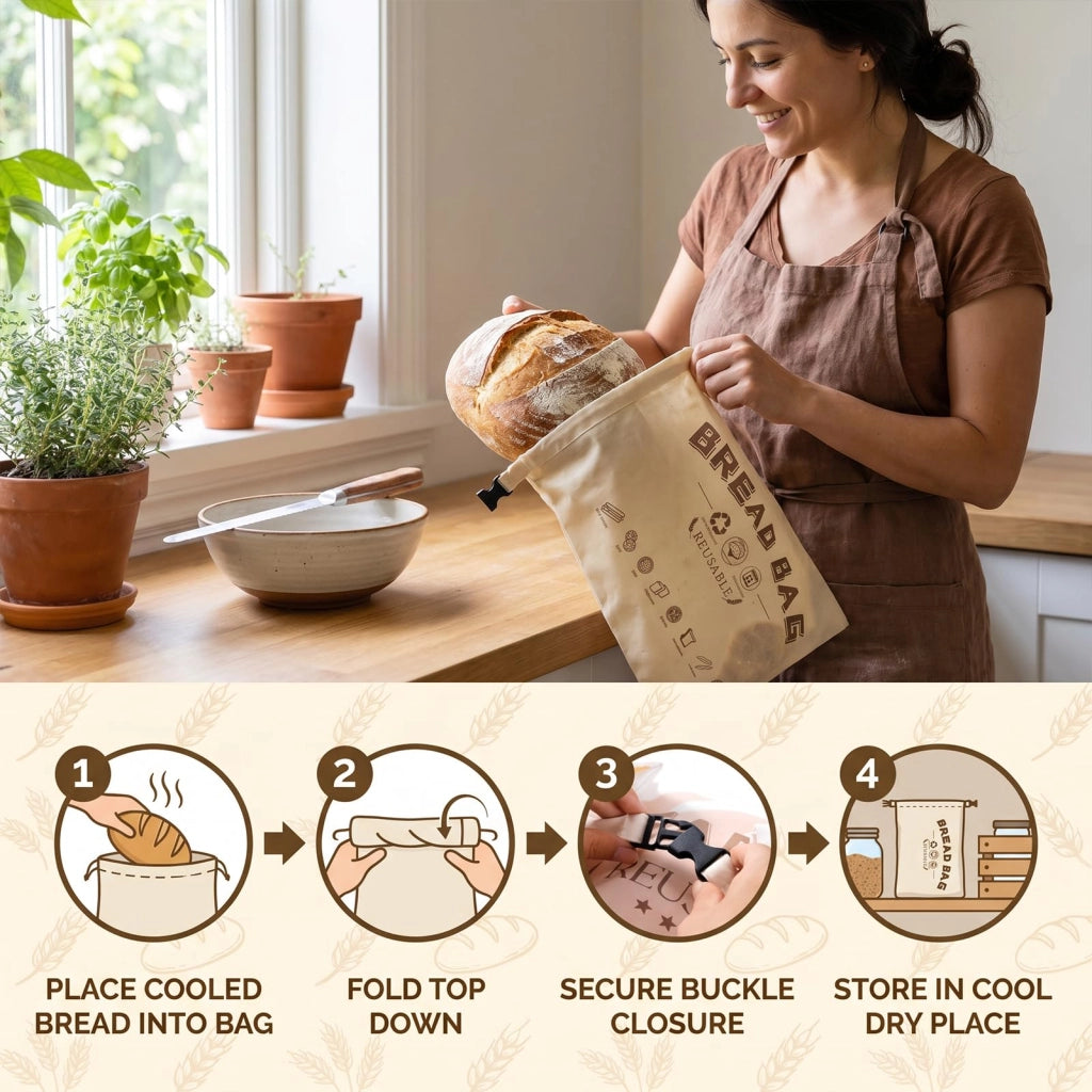 Confezione da 2 sacchetti per il pane in cera d'api, dimensioni 43x32 cm, riutilizzabili