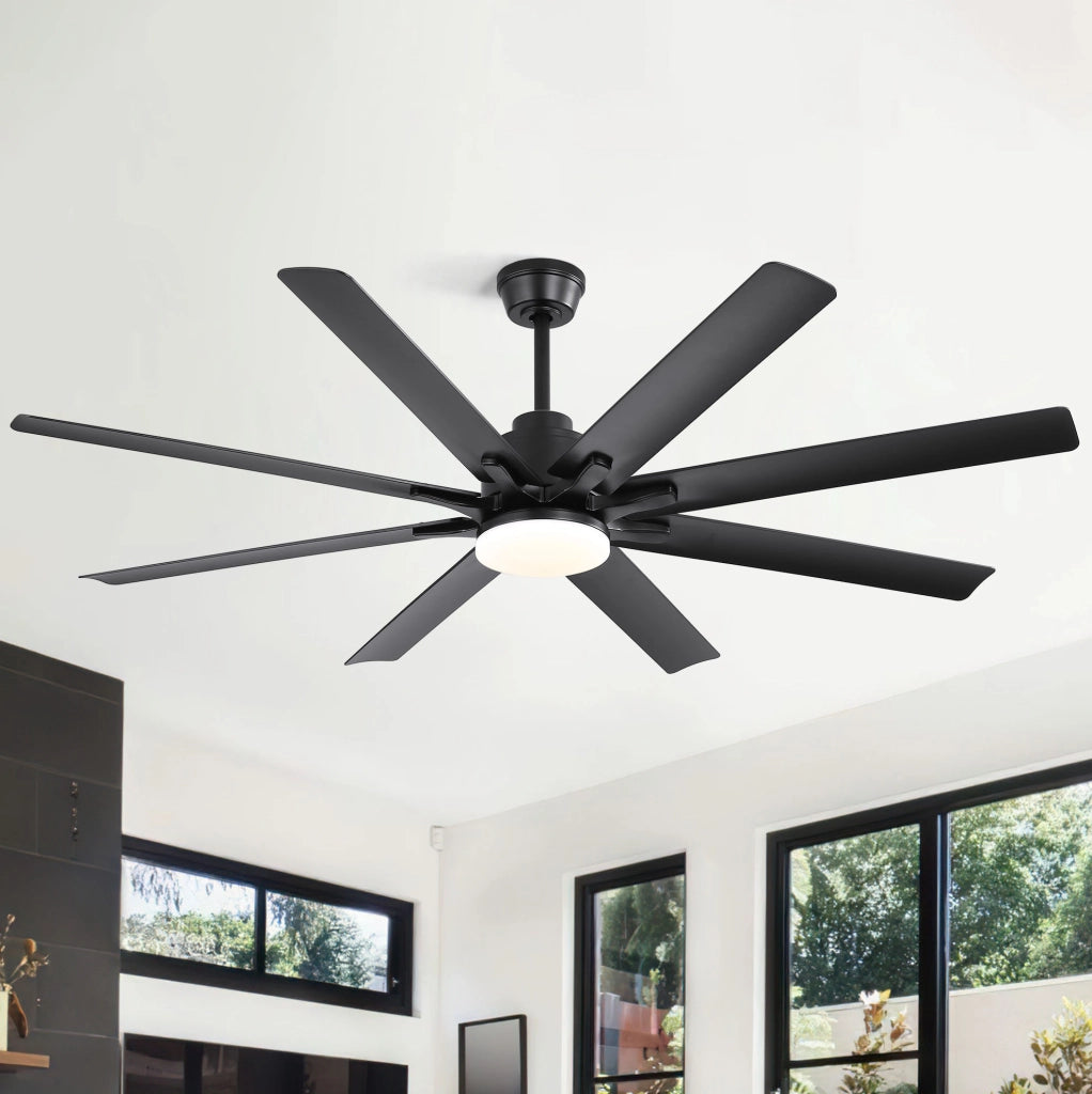 Ventilatore da soffitto reversibile 168 cm con telecomando in ABS e acciaio nero
