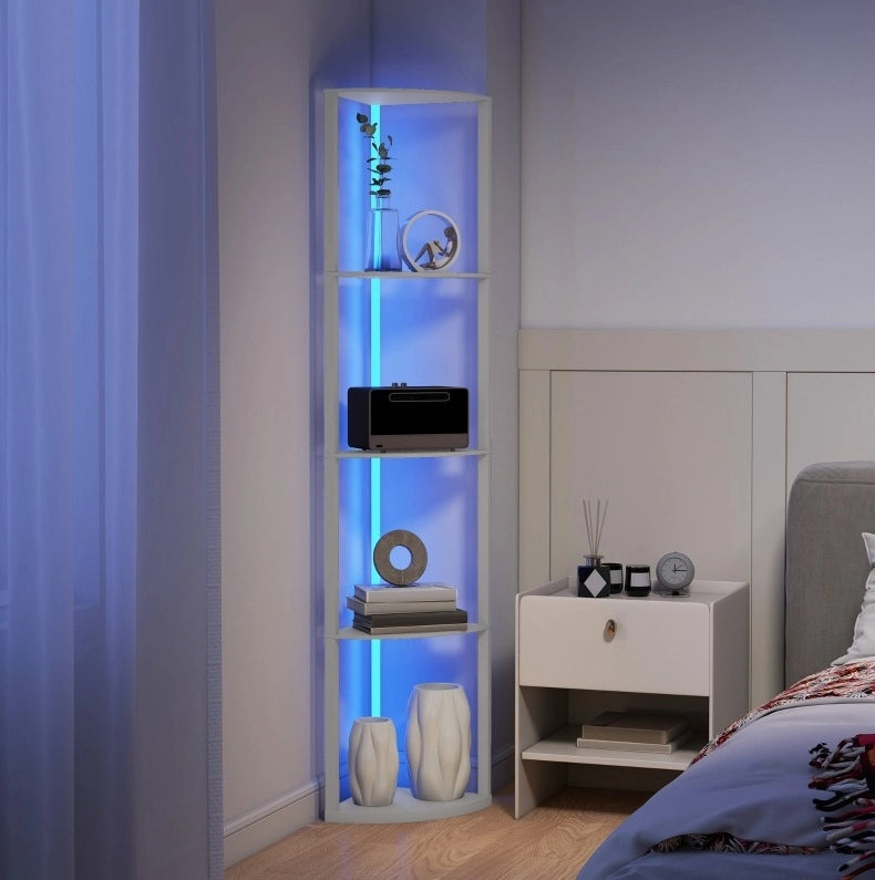 Lampada da terra angolare grigia con 5 ripiani e LED RGB