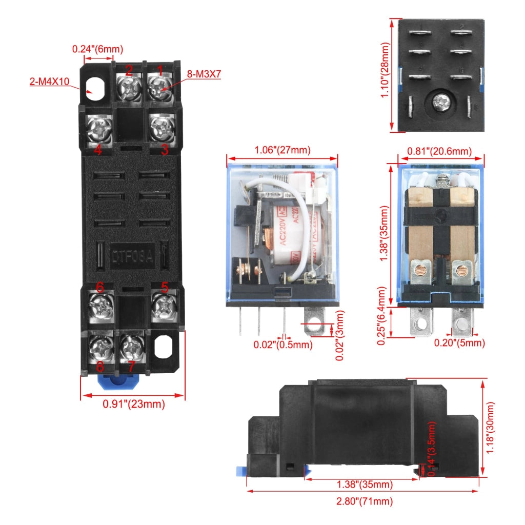 Relè LY2NJ, 220 VAC, DPDT, 10 A, con LED e base