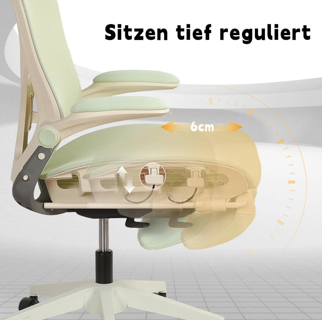 Sedia da ufficio pieghevole verde in rete con poggiatesta 3D e supporto lombare