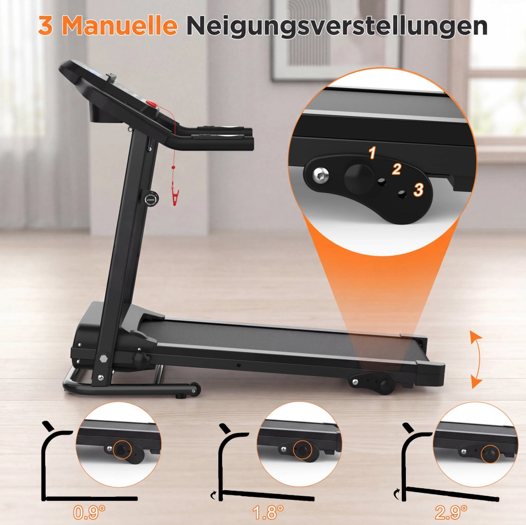 Tapis roulant pieghevole nero con 3 programmi e display LED